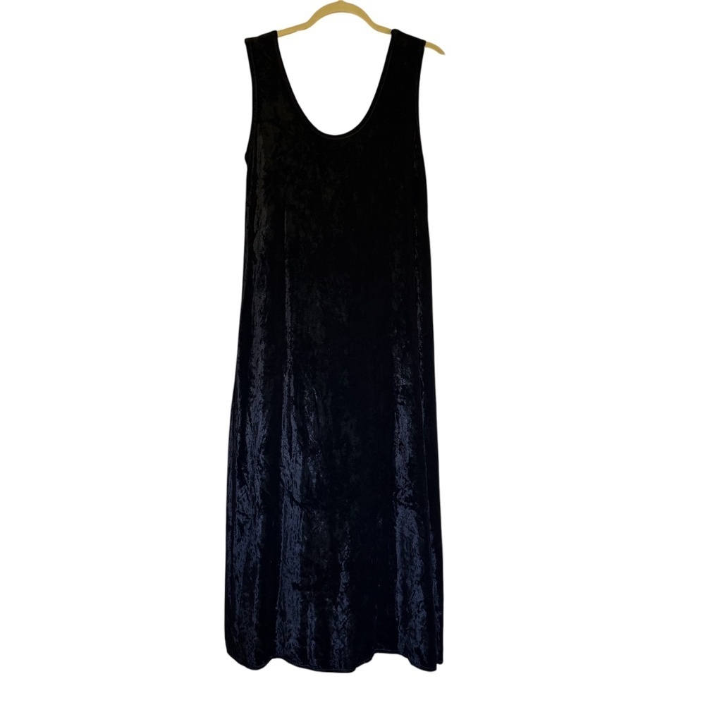 CP Shades Black Crushed Velvet‎ Sleeveless Tank Midi Dress Size Small Lagenlook